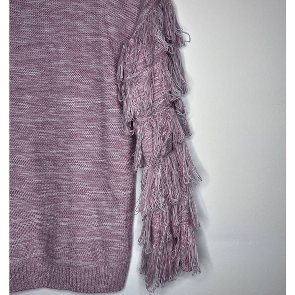 Soho Jeans NY & Co Pink Spacedye Fringe Bell Sleeve Sweater Crew Neck Medium - Picture 5 of 7